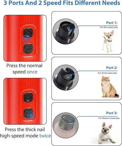Electric Dog Nail Grinder with 2 Level LED Lights, 2 Speed Super Quiet and Low Vibration Electric Cat Nail Grinder - Rechargeable Pet Nail Grinder for Small Dogs Cats - Red