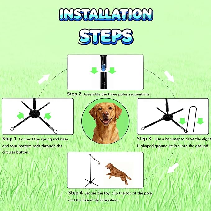 Tether Tug Outdoor Dog Toy, Interactive Exercise Game for Yard & Park with 3 Rope Toys for Tug of War, Pull Chase and Solo Play for Large Medium Small Dogs