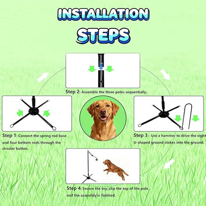 Tether Tug Outdoor Dog Toy, Interactive Exercise Game for Yard & Park with 3 Rope Toys for Tug of War, Pull Chase and Solo Play for Large Medium Small Dogs