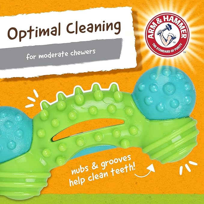 Arm & Hammer for Pets Nubbies Duality Bone Dental Dog Toy - Best Dog Chew Toy for Moderate Chewers - Helps Reduce Plaque & Tartar- Green Apple Flavor, Baking Soda Enhanced - 2 Pack