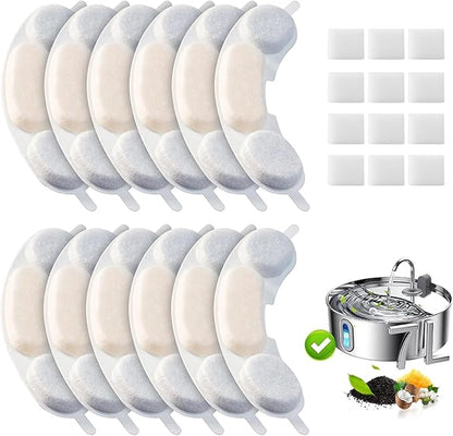 12 Pack Dog Water Replacement Filters Compatible with Smartoo 7L / 236oz / 1.8Gal Stainless Steel Dog Water Fountain, Pet Dog Fountain Filter Replacement,12 Filters + 12 Sponge