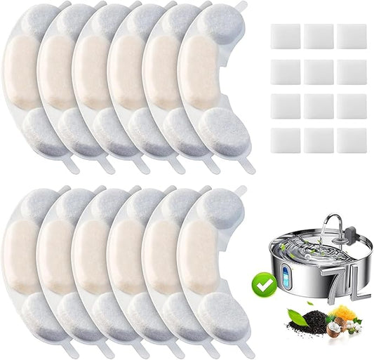 12 Pack Dog Water Replacement Filters Compatible with Smartoo 7L / 236oz / 1.8Gal Stainless Steel Dog Water Fountain, Pet Dog Fountain Filter Replacement,12 Filters + 12 Sponge