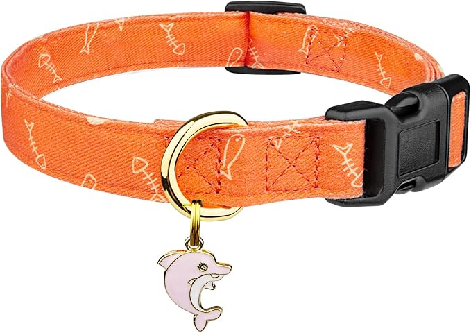 Cotton Handmade Dog Collar Cute and Distinctive Patterns Orange Fish with Pendant for Girl Boy Dogs Collars M