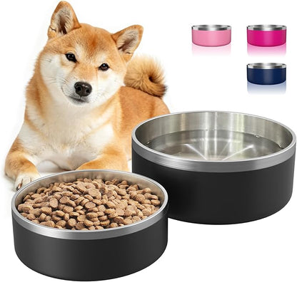 2 Pack Stainless Steel Dog Bowls, Outdoor Dog Water Bowl with Non Slip Rubber Bottom, Dishwasher Safe, Easy to Clean,40oz&64oz Black