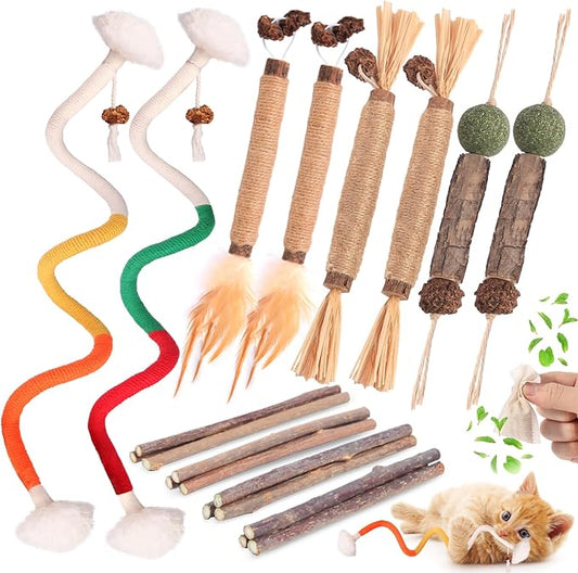 Kyouki Cat Toys Cat Chew Toys, Silvervine Sticks Catnip Rope Toys for Cats Teeth Cleaning, Kitten Dental Care, Kitty for Indoor Cats Increase Appetite,Enhances Oral & Dental Health (21 Pack)