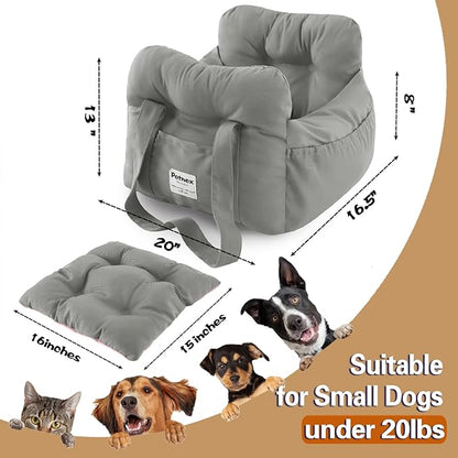 Dog Car Seat for Small Dogs, Portable Puppy Car Seat of Easy Installation, Fashionable Pet Carrier Bag with Large Pockets, Machine Washable Dog Booster Seat (Grey)