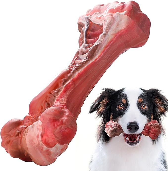 YFL Dog Chew Toys for Aggressive Chewers Large Breed - Tough Rubber Dog Bone with Real Beef Flavor, Durable Puppy Teething Toy for Medium to Large Dogs (L Size)