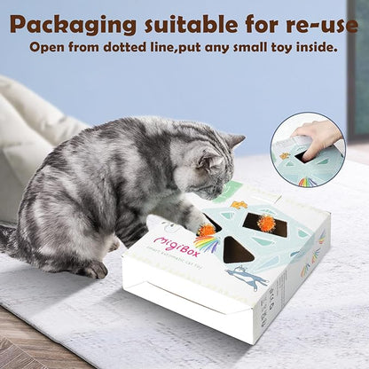 Migipaws Interactive Cat Toy -Migibox Without Popskin, Puzzle Toy for Indoor Bored Cats, Automatic Pop Out Feathers from 7 Holes Randomly, Motion Activated, USB Rechargeable(Blue)