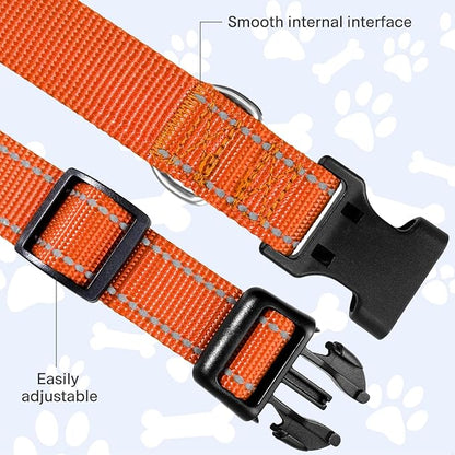 FunTags Reflective Dog Collar, Sturdy Nylon Collars for Medium Girl and Boy Dogs, Adjustable Dog Collar with Quick Release Buckle, Orange