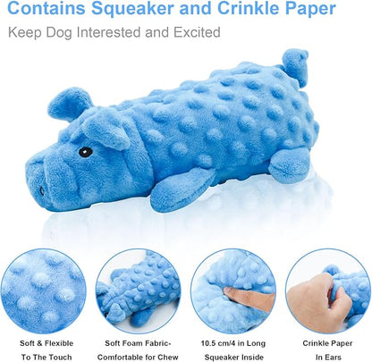 Andiker Dog Squeaky Toys, 10 in/24.5 cm Plush Dogs Toy Soft Dog Chew Toys in Pig Shape for Chewing Biting, Stuffed Puppy Toys with a 9.5 cm Squeaker and Crinkle Paper for All Breed Sizes Dogs (Purple)
