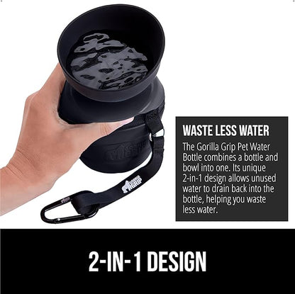 GORILLA GRIP Dog Water Bottle, Portable Water Bowl Dispenser for Dogs, 20 oz Leak Proof Pet Travel Squeeze Bottles Food Grade Silicone, Pet Stocking to Go Puppy Essentials, Black