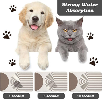 Dog Food Mats,Cat Absorbent Water Bowl Feeding Mats Pet Placemats for Food and Water Brown Bohemia 16 * 24 inch
