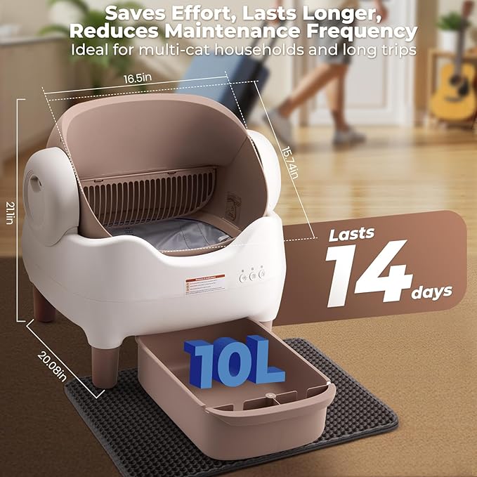 Automatic Self Cleaning Cat Litter Box: Scoop Free Litter Box with APP Control, Large Capacity for Multiple Cats, Odor Control, Ultra Quiet, Smart Safety Sensors