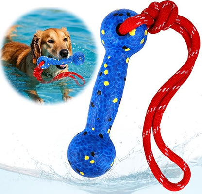 Mity rain Floating Dog Toys –E-TPU Water Pool Fetching Toy with Rope for Small Medium Large Pet, Bumper Shape Indestructible Interactive Dog Chew Toys for Summer Outdoor Training Fun (Blue)