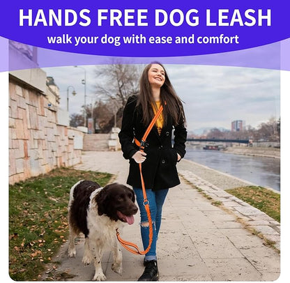 Kazazoo Hands-Free Dog Leash with 5.5-8.5FT Adjustable Length - Heavy Duty No Pull Bungee Design, Reflective Safety for Walking, Jogging & Training | Suitable for Medium to Large Dogs,M Size-Orange