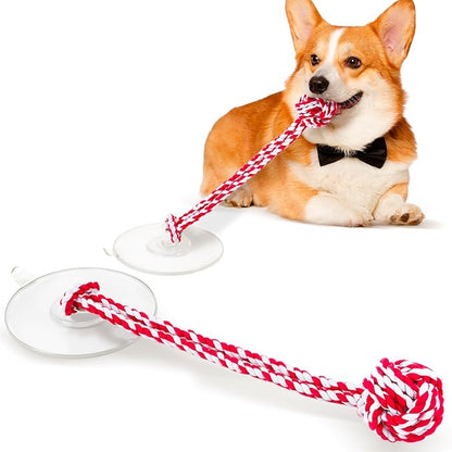 Interactive Dog Toys with Strong Gel Suction Cup, Durable Rope & Chew Ball, Dog Toys for Aggressive Chewers, Tug of War Dog Toy, Suitable for Small Dogs, Red White