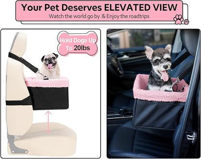 Dog Car Seat for Small Pets Under 20lbs, Booster Seat with Metal Frame, Double-Layer Oxford Fabric, Safety Leash for Dogs and Cats