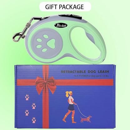 Retractable Dog Leash, VELIGOOD 5M/16FT Extendable Dog Lead with Strong Nylon Tape Tangle-Free One-Handed Brake, Pause, Lock for Small Medium Dogs (Green)