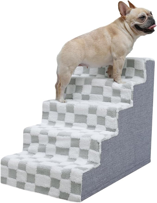KSIIA Dog Stairs for Small Dogs & Cats Pet Stairs Supportive 5-Tier Pet Steps for Bed Couch Sofa Chair, No-Slip Cat Steps with Removable Washable Cover, 30" D x 16" W x 22" H, Grey