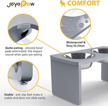 Elevated Dog Bowls, Bamboo Raised Dog Bowl for Large Dogs & Medium Dogs, with 2 Stainless Steel Bowls (10'' Tall–48 oz Bowl, Grey)