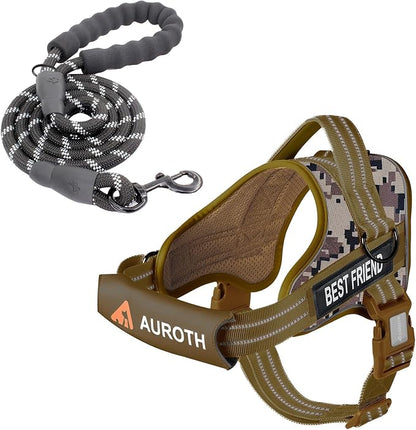 AUROTH Dog Harness and Leash Set, Soft Padded Service Dog Vest with 5.25FT Dog Leash, No Choke, Easy On Pet Vest, Adjustable Reflective No Pull Dog Harness Small Sized Dog, Easy Walking and Training