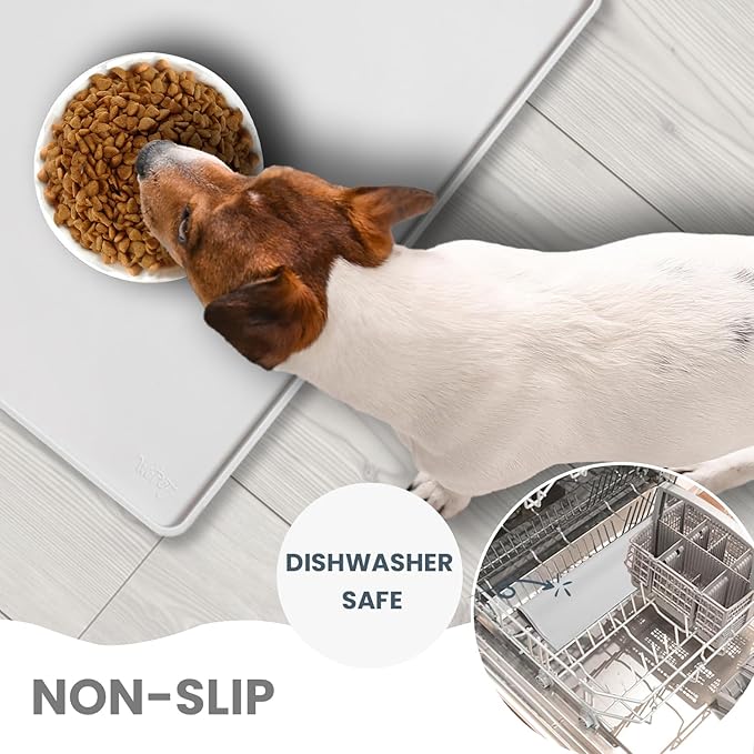 WePet Non-Slip Waterproof Pet Feeding Mat, 20x12 Inch - Silicone Dog & Cat Food Mat with Raised Edge to Stop Food Spills and Water Spills - Dishwasher Safe, Easy Clean