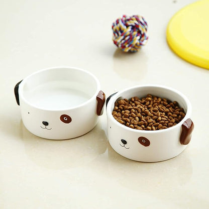 Kurrajong Farmhouse Set of 2 Ceramic Dog Bowls for Small Size Dogs - 4.5" Wide x 2" high - one Dog Water Bowl and one Food Bowl - Adorable and Unique Small Ceramic Dishes for Your furbabies
