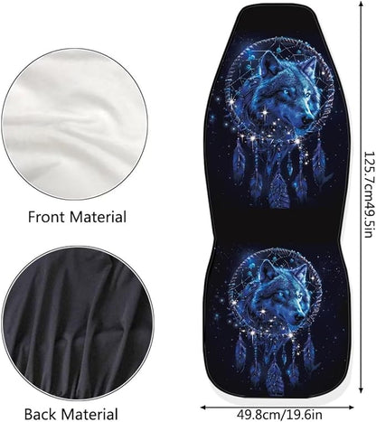 Car Seat Covers Set of 2, Wolf Dream Catcher Print Universal Auto Front Seat Protector Vehicle Seat Cushion Cover for Women Decorative Car Accessories Fit for Car SUV Truck