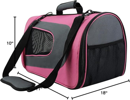 EliteField Deluxe Soft Pet Carrier (3 Year Warranty, Airline Approved), Multiple Sizes and Colors Available (18" L x 10" W x 11" H, Pink+Gray)