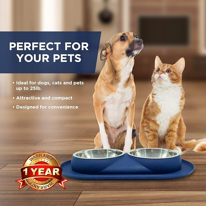 Bonza Cat or Small Dog Bowls with Spill-Proof Mat,12 oz Stainless Steel Feeding Dishes