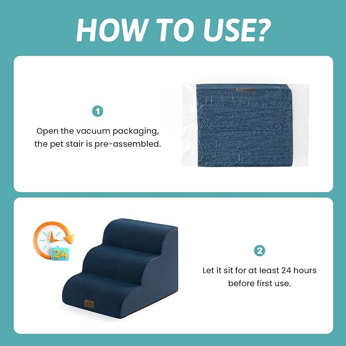 Wide Dog Stairs for Small Dog 15.7" H, Pet Step for Puppy, Older Cat, Curved Ramp for Couch, Durable Anti-Slip Ladder with High Density Foam, 3 Step, 17.7x22.4x15.7 inch, Navy Blue