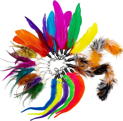 Cat Feather Worm Toy Refills, 20 Pieces Cat Toys Wand Replacement Attachments Assorted Worm Feather Toy for Indoor Cats