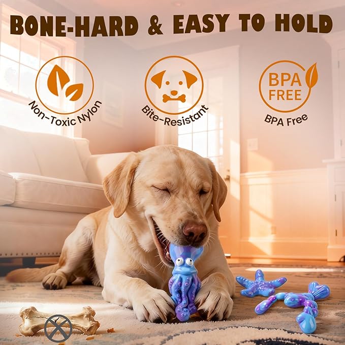 Dog Toys for Aggressive Chewers: 3 Pack Indestructible Dog Toys for Large Dogs, Bacon Flavored Dog Chew Toy, Durable Nylon Chew Toys for Dogs, Reduce Boredom, Teeth Cleaning, Keep Them Busy