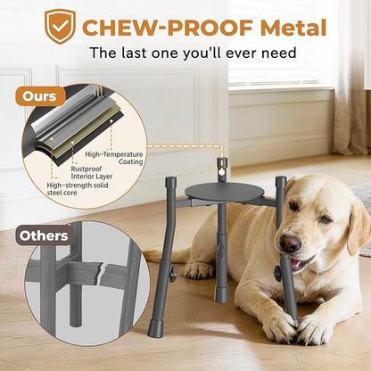 Extra-Stable Elevated Dog Bowl Stand for Large Medium Breeds, Adjustable Size 4 Heights Width 6-10in, Anti-Tip Metal Raised Food Feeder Water Dish Holder, Non-Slip Tall Single Lifted Riser