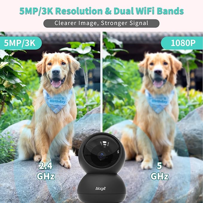 5MP Indoor Security Camera, 2.4G/5G Dual-Band WiFi Home Camera with 360° View, Smart Motion Tracking, Two-Way Audio, Night Vision, Plug-in Monitor for Baby Pet Elder Works with Alexa, Black