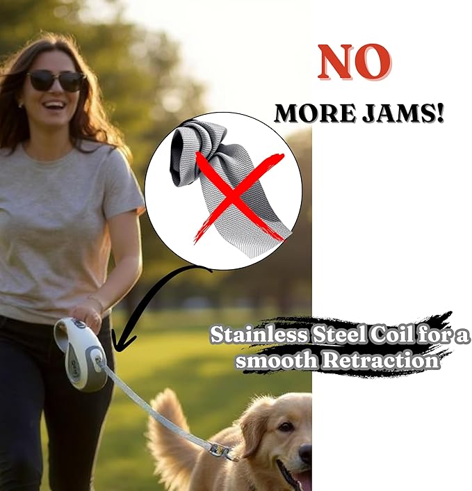 BoldPet® Retractable Dog Leash with Poop Bag Holder for Dogs up to 100 lbs - Heavy Duty 16 Ft Nylon Tape with 360°Tangle-Free Swivel Hook - Anti-Slip Ergonomic Handle for Comfortable Control