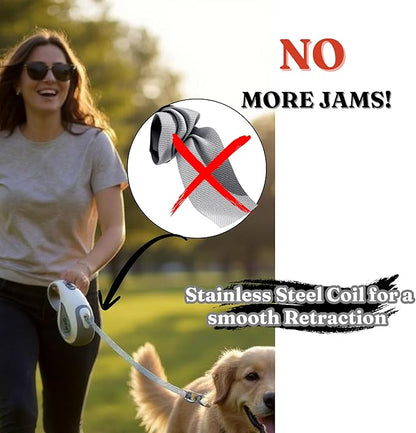 BoldPet® Retractable Dog Leash with Poop Bag Holder for Dogs up to 100 lbs - Heavy Duty 16 Ft Nylon Tape with 360°Tangle-Free Swivel Hook - Anti-Slip Ergonomic Handle for Comfortable Control