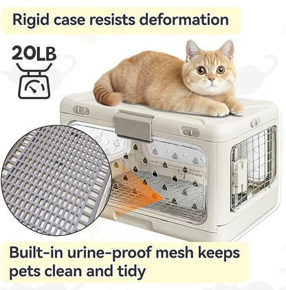 Hard Cat Carrier,Dog Crate for Small Dogs,Cat Kennel Clear,Foldable Dog Kennel with Urine Pad Mesh Grid,Ventilation & Hard Plastic Protection Transparent Pet Carrier 20" L,White