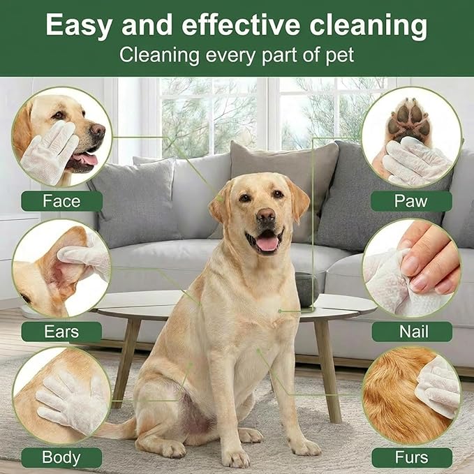 Pet Glove Wipes for Dogs and Cats, Extra Thick Dog Wipes Cleaning Deodorizing, Rinse Free Cleaning Gloves Dog Washing Gloves, Cat Gloves for Grooming for Pet Dry Cleaning, Daily Care and Travel 6 Pcs