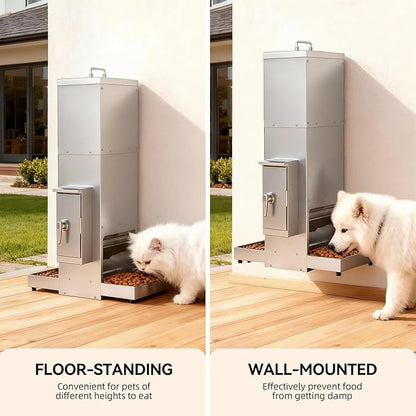 35L Automatic Dog Feeder for Two Large Dog or Cat Stainless Steel Pet Feeder with Timer,Feeding Schedule, Wall-Mountable, 2 Extra-Large Tray for Large Pet