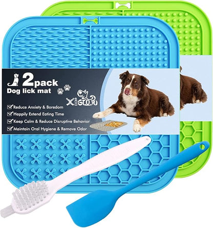 Dog Lick Pad, 2-Pack Large Licking Mat for Dogs, Slow Feeder Dog Licking Mat with Suction Cups. Boredom & Anxiety Reducer, Perfect for Food, Treats, Yogurt, or Peanut Butter.