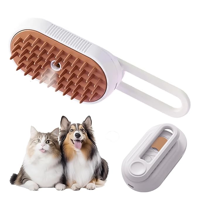 ZTJ 3-in-1 Pet Steam Brush with 360° Rotating Handle - Electric Spray Grooming Comb for Massage & Deshedding - Anti-Static Hair Removal Tool for Dogs & Cats (White)