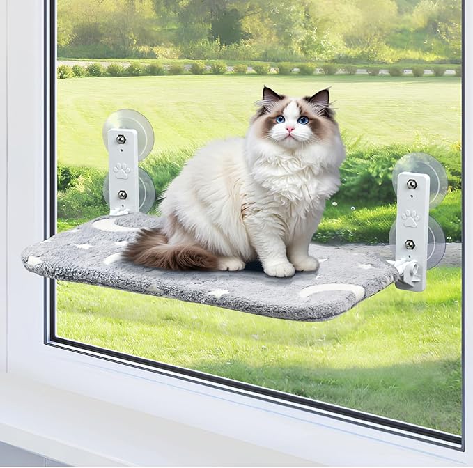 Cat Window Perch, Cordless Foldable Pet Hammock Bed Glow in The Dark, Glowing Stars & Moon Pattern Window Hammock for Overlooking for Kitten Removable Cover Cordless Window Bed for Indoor