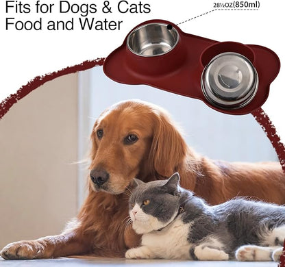 Dog Bowls 2 Stainless Steel Bowl for Pet Water and Food Feeder with Non Spill Skid Resistant Silicone Mat for Pets Puppy Small Medium Cats Dogs