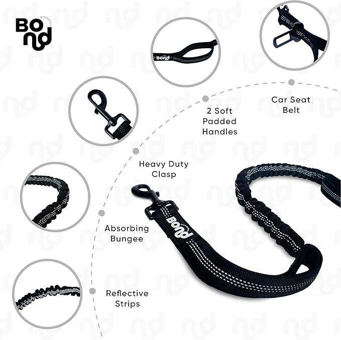 Bond Dog Running Leash Hands Free with Pouch, Hands Free Leash for Large Dogs, Pet Lead Running Belt for Walking & Canicross Belt, Includes Waist Jogging Fanny Pack & Pet Car Seat Belt Safety