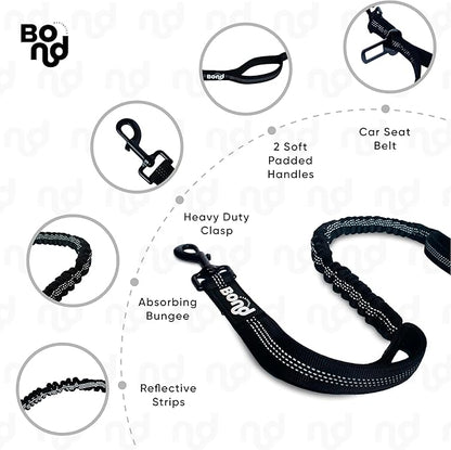 Bond Dog Running Leash Hands Free with Pouch, Hands Free Leash for Large Dogs, Pet Lead Running Belt for Walking & Canicross Belt, Includes Waist Jogging Fanny Pack & Pet Car Seat Belt Safety
