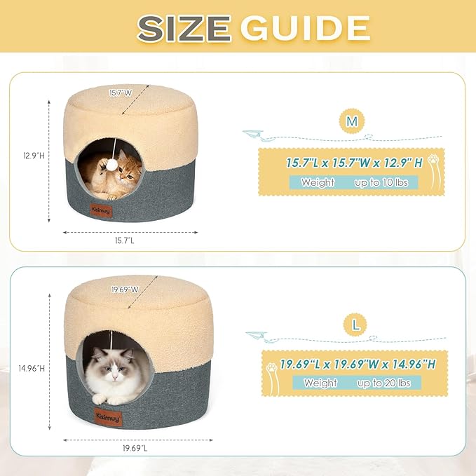 Cat Cave Bed for Indoor Cats, 2-in-1 Convertible Cat House & Lounge with Reversible Plush Cushion – Calming Anti-Anxiety Anti-Slip Pet Bed for Small Dogs & Kittens, Cozy Hideaway Tent, 19.7 inches
