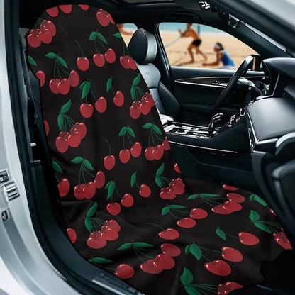 SEANATIVE Cherry Print Car Towel Front Seats Seat Covers, Washable Seat Protector, Fit Beach Swimming Outdoor Sports, Universal Fit Most Cars Trucks SUVS Car