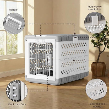 Collapsible Dog Crate for Large/Medium Dogs - 36" L Foldable Dog Cage No-Tool Assembly, Travel Dog Crate with 2 Wheels - Easy to Carry, Space-Saving, Indoor Outdoor Use