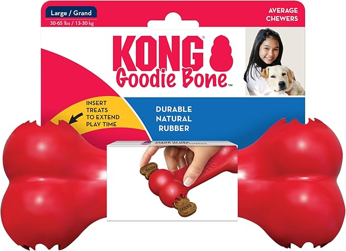 KONG Goodie Bone - Classic Durable Natural Rubber Dog Bone, Supports Mental Engagement - Treat Dispensing - Red - for Large Dogs